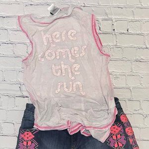 Here Comes The Sun faded pink burnout detail tank Sz S